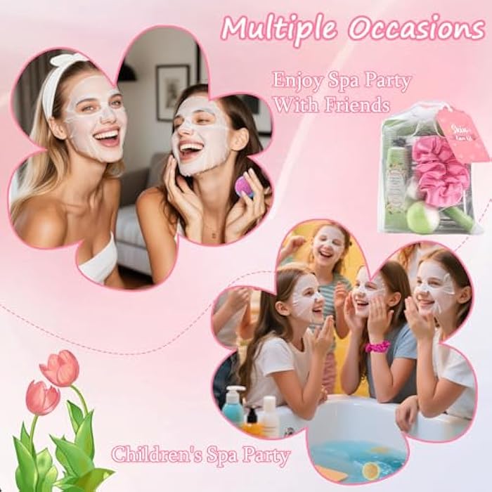 Jutqut 120PCS Spa Party Supplies for Girls, Include Facial Masks, Lip Mask, Under Eye Patches, Lip Balm, Foot Bath Bombs, Hand Cream, Compressed Towel, Hair Band, Sleepover Party Supplies for Girls - Image 3