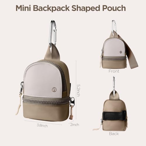 Babysun Mini Backpack Keychain Wristlet Pouch Small Change Coin Purse Cute Zipper Wallet With 3 RFID Card Slots For Women/Men Airpods Cosmetics (Khaki) - Image 2