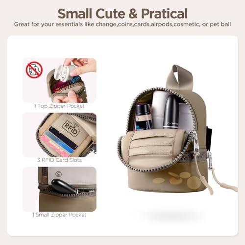Babysun Mini Backpack Keychain Wristlet Pouch Small Change Coin Purse Cute Zipper Wallet With 3 RFID Card Slots For Women/Men Airpods Cosmetics (Khaki) - Image 4