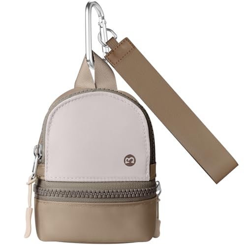 Babysun Mini Backpack Keychain Wristlet Pouch Small Change Coin Purse Cute Zipper Wallet With 3 RFID Card Slots For Women/Men Airpods Cosmetics (Khaki) - Image 1