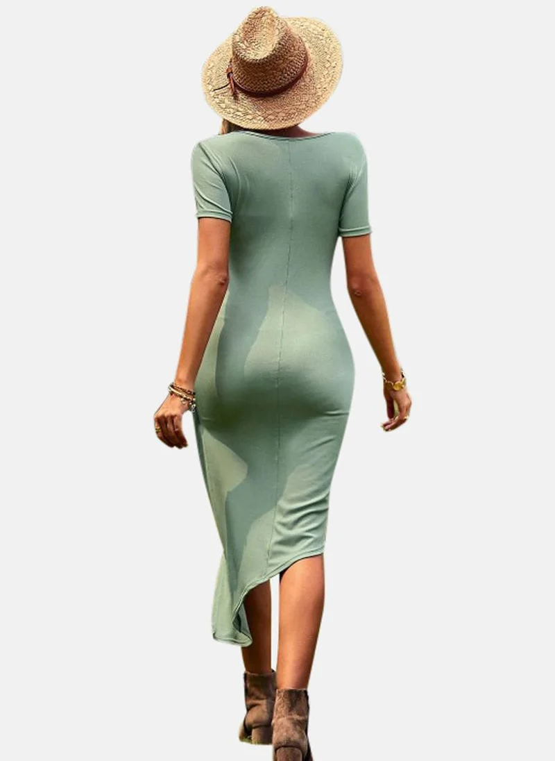 يونيكي Green Solid Sheath Midi Dress