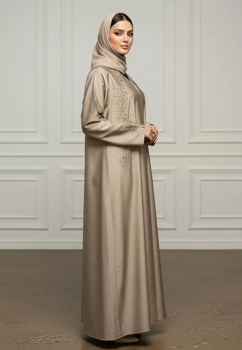نخبة Hand-Beaded Shimmer Abaya | Silk-Blend Fabric-924