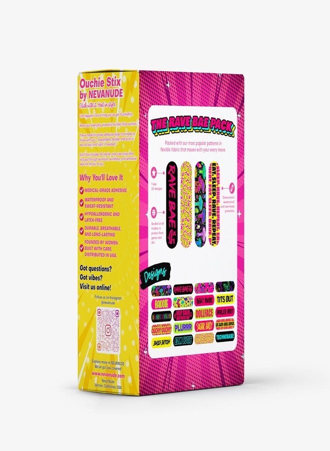 Neva Nude Plur Vibes Ouchie Stix Bandages 40-Pack – Waterproof, Hypoallergenic, Latex-Free First Aid Plasters with Fun Festival Designs - Image 2