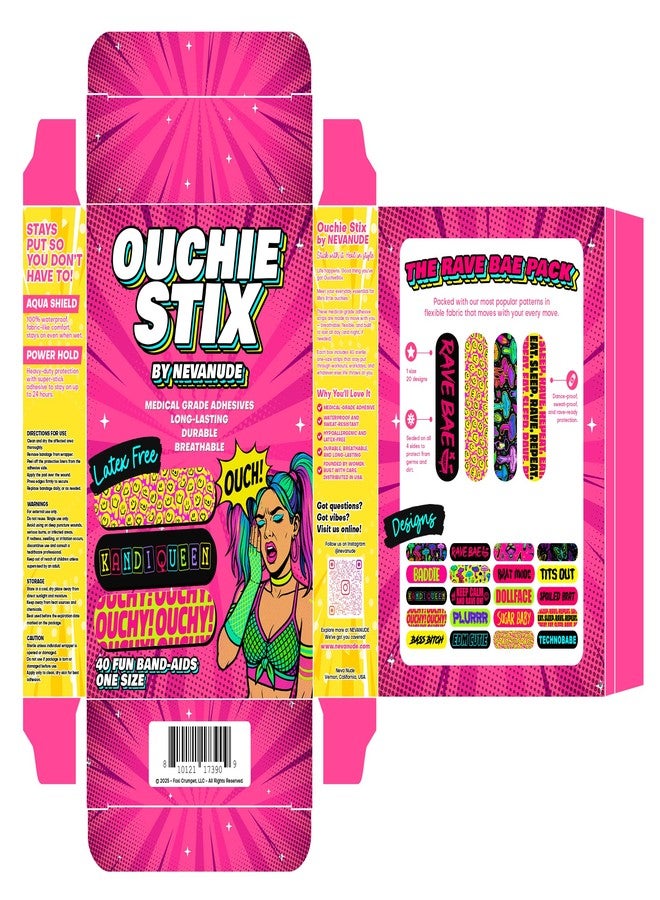 Neva Nude Plur Vibes Ouchie Stix Bandages 40-Pack – Waterproof, Hypoallergenic, Latex-Free First Aid Plasters with Fun Festival Designs - Image 4