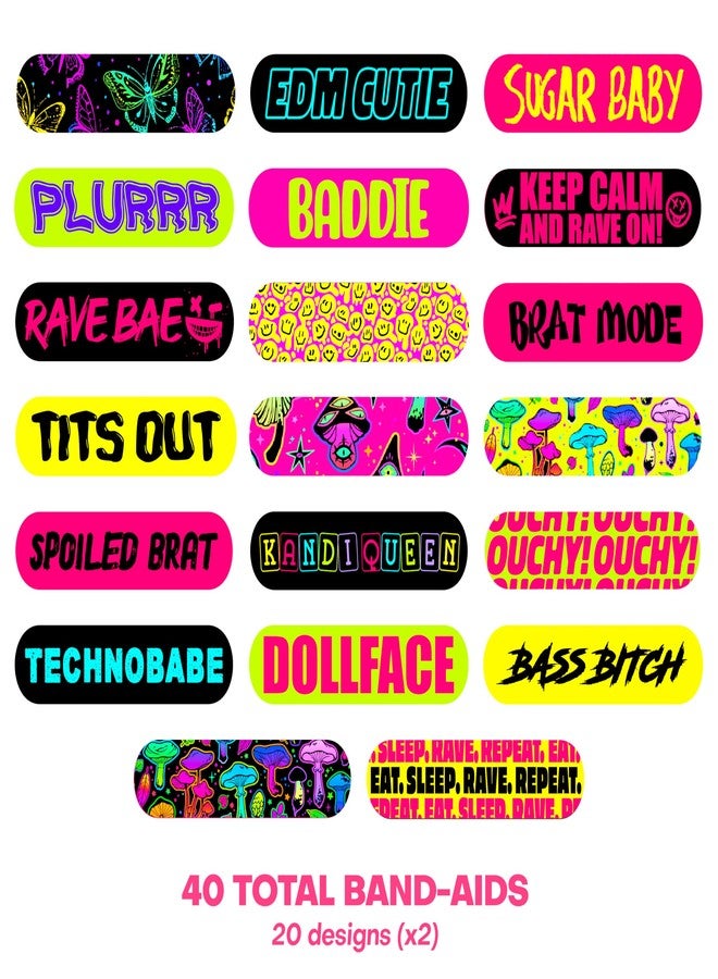 Neva Nude Plur Vibes Ouchie Stix Bandages 40-Pack – Waterproof, Hypoallergenic, Latex-Free First Aid Plasters with Fun Festival Designs - Image 3