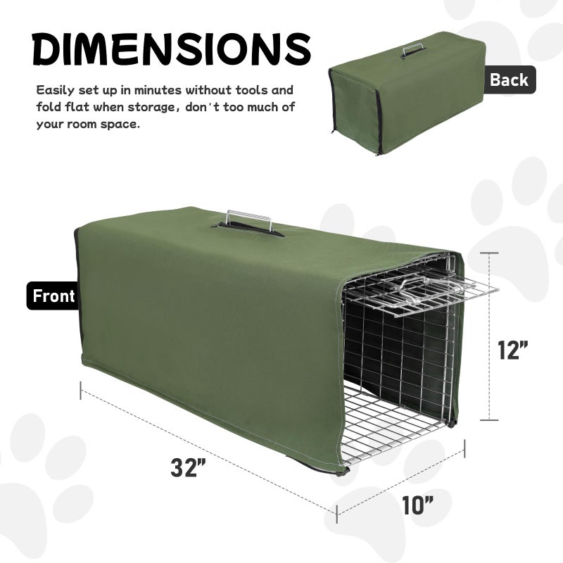 aledaras Trap Cage Cover,ONLY Cover, Cage not Included, Heavy Duty Animal Trap Cage Cover Small Animal Trap Cover for 1-Door Humane Cat Trap 32 x 10 x 12inch (Army Greenï¼ŒONLY Cover, Cage not Included) - Image 2