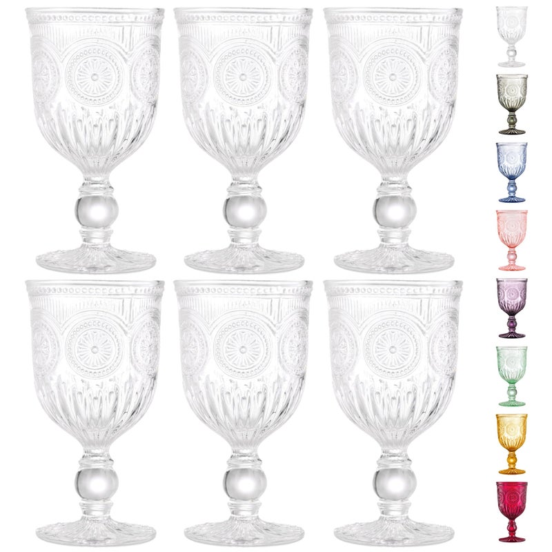 Yungala Vintage Wine GlassesSet of 6 Glass Goblets for Water Wine or Cocktails  Fancy Wine Glasses with a retro vibe Sunflower Embossed Design on sturdy dishwashersafe glasses