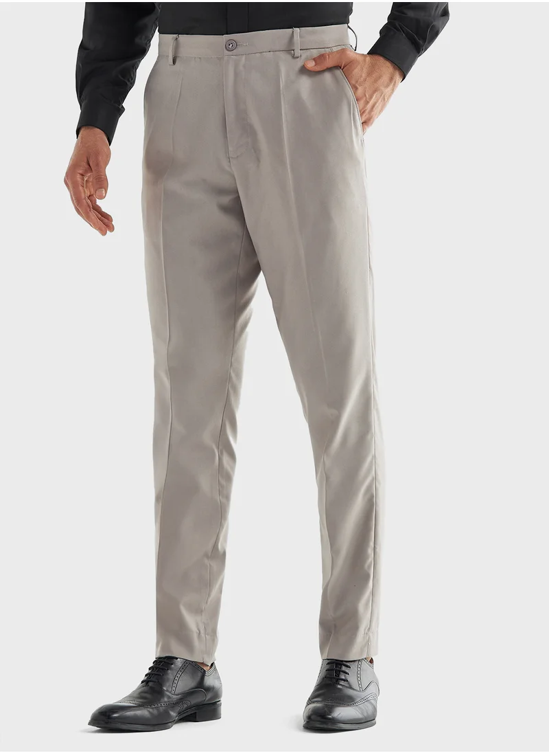 فاف Textured Trousers with Flexi Waistband and Pockets