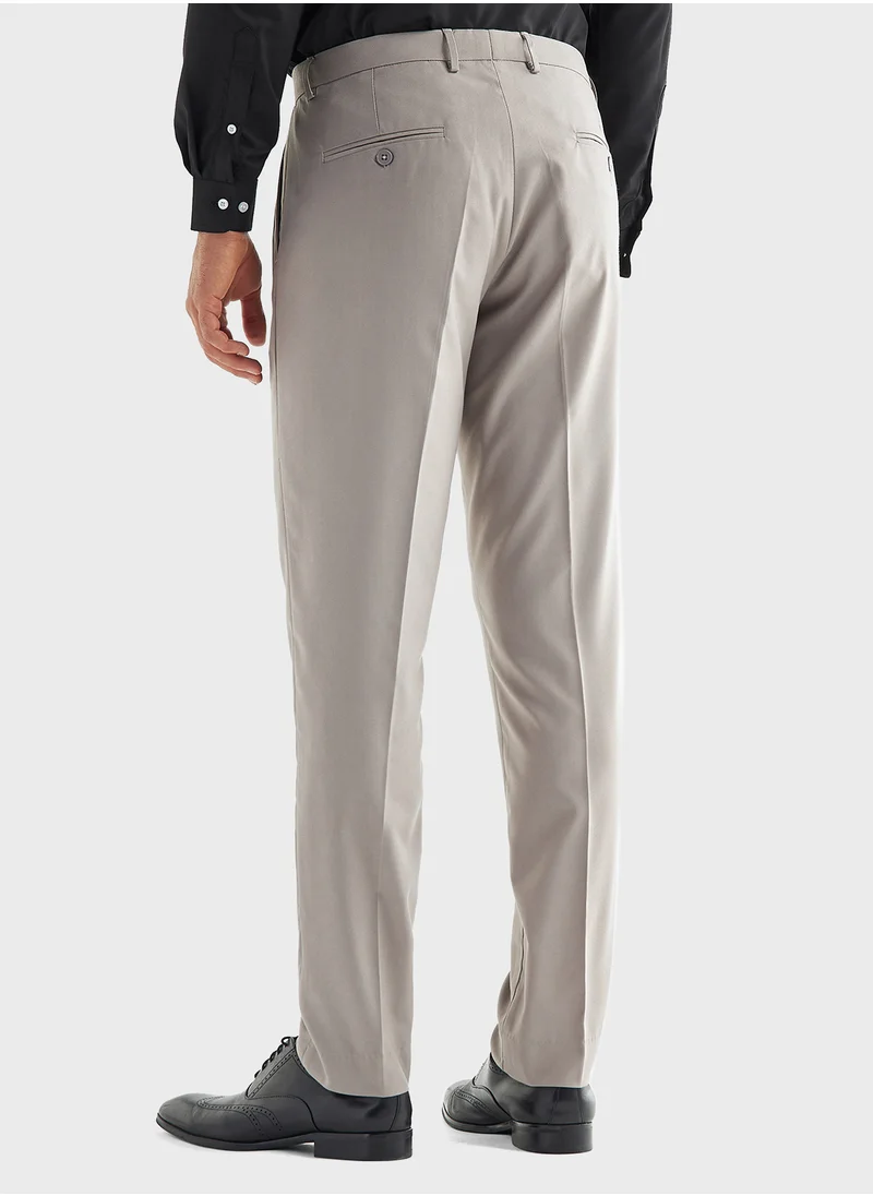 فاف Textured Trousers with Flexi Waistband and Pockets