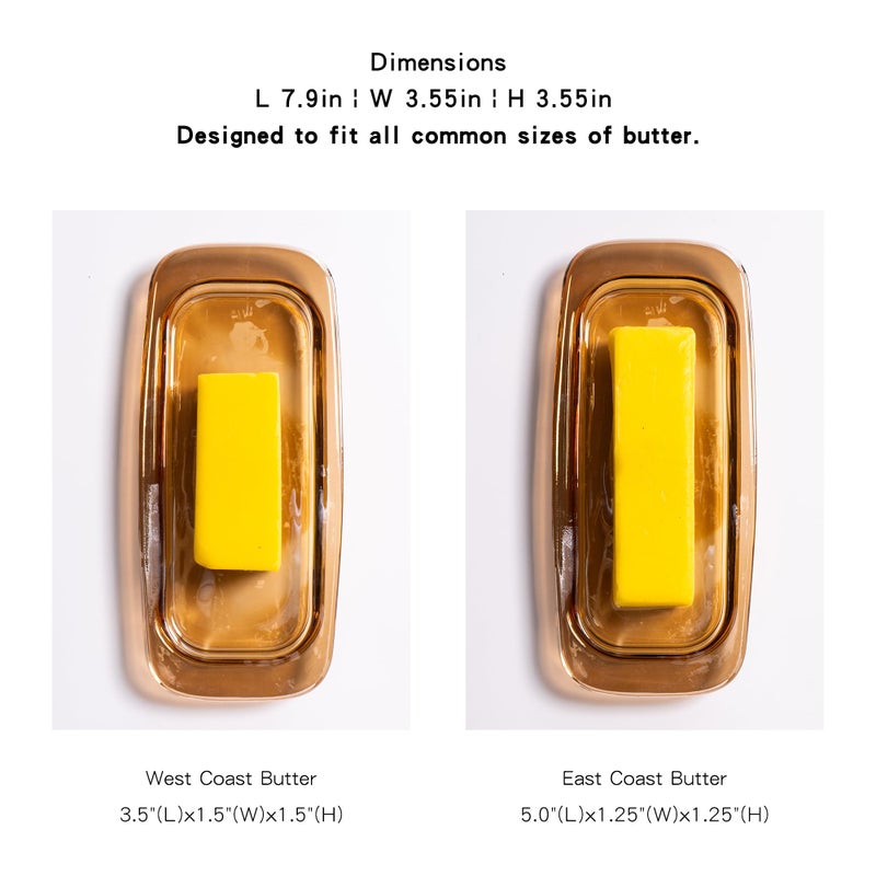 QIANCHANG Butter Dish with Lid for Countertop, Elegant Champagne-Colored Covered Glass Butter Holder Tray Container - Image 3