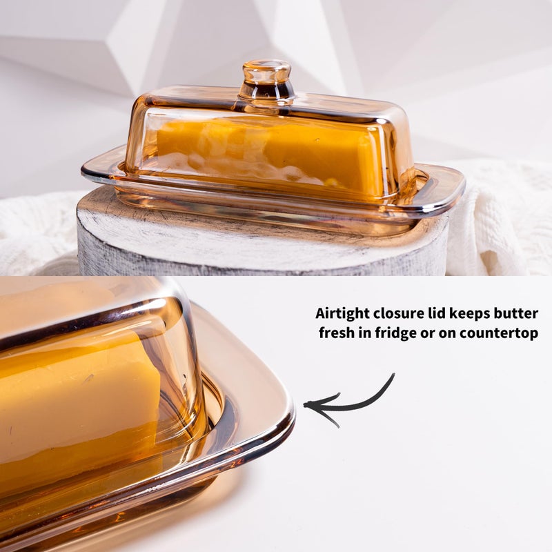 QIANCHANG Butter Dish with Lid for Countertop, Elegant Champagne-Colored Covered Glass Butter Holder Tray Container - Image 5