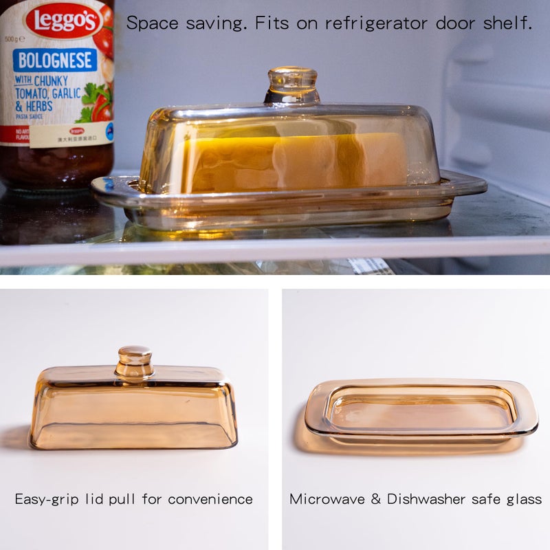 QIANCHANG Butter Dish with Lid for Countertop, Elegant Champagne-Colored Covered Glass Butter Holder Tray Container - Image 4