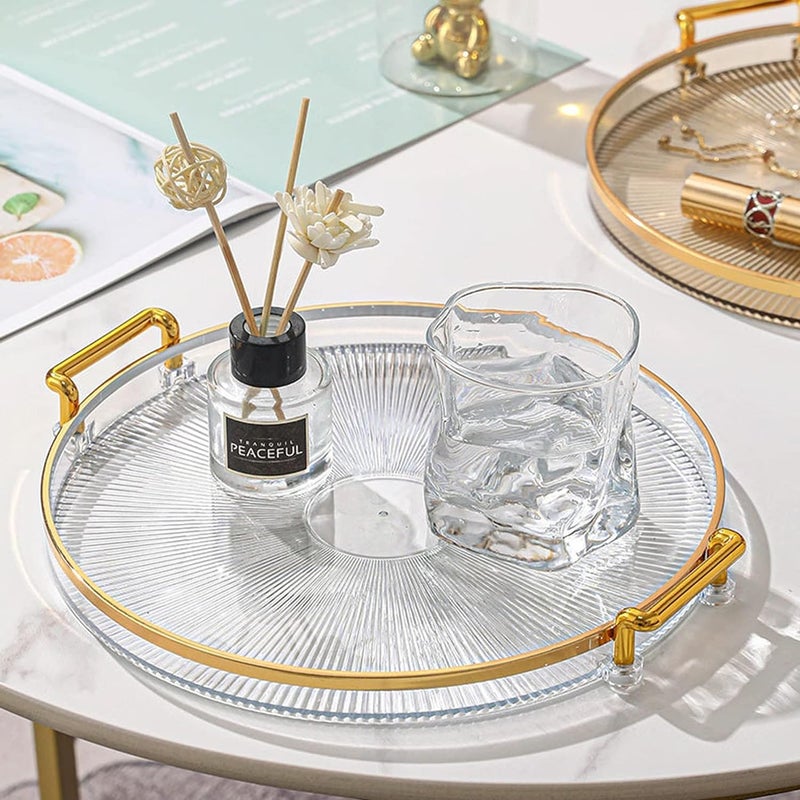 Clefairy Round Acrylic Handle Tray, Gold Decorative Tray for Coffee Table, Heart Piece, Kitchen, Large Coffee Tea Tray, Makeup, Candle Holder, Organizer (Transparent) - Image 1