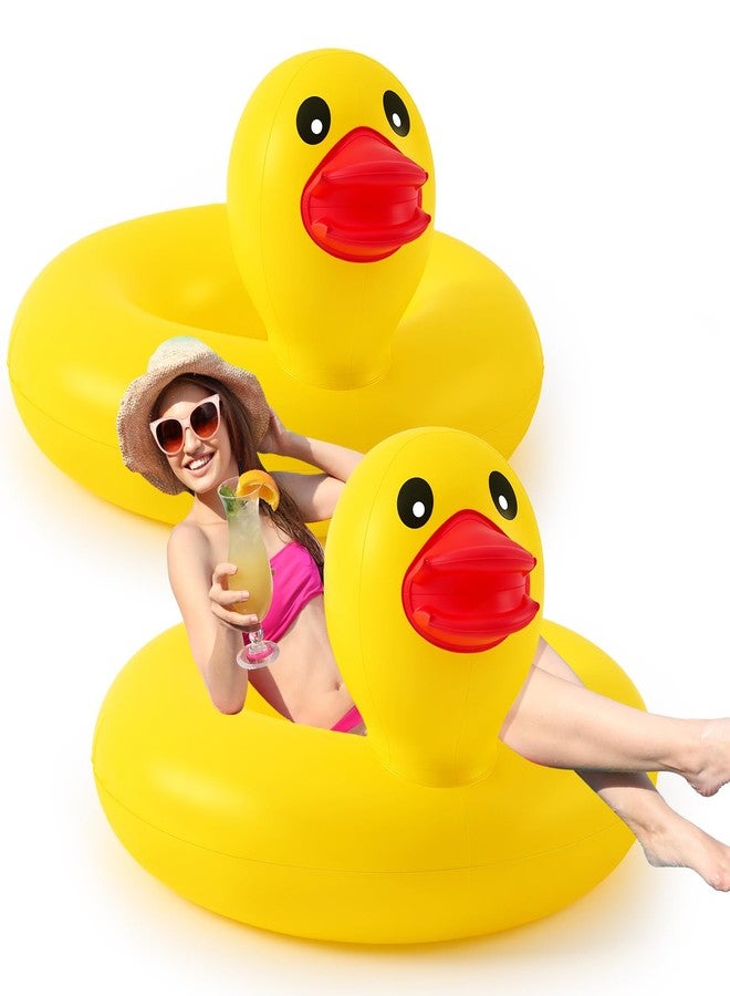 Hungdao 2 Pcs Funny Duck Pool Floats Large 39.4'' Rubber Ducks Floatie Inflatable Tube Swim Ring Giant for Summer Beach Swimming Pool Carnival Birthday Party Floaty Supplies Adults (Cute) - Image 1