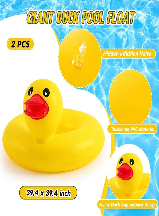 Hungdao 2 Pcs Funny Duck Pool Floats Large 39.4'' Rubber Ducks Floatie Inflatable Tube Swim Ring Giant for Summer Beach Swimming Pool Carnival Birthday Party Floaty Supplies Adults (Cute) - Image 2