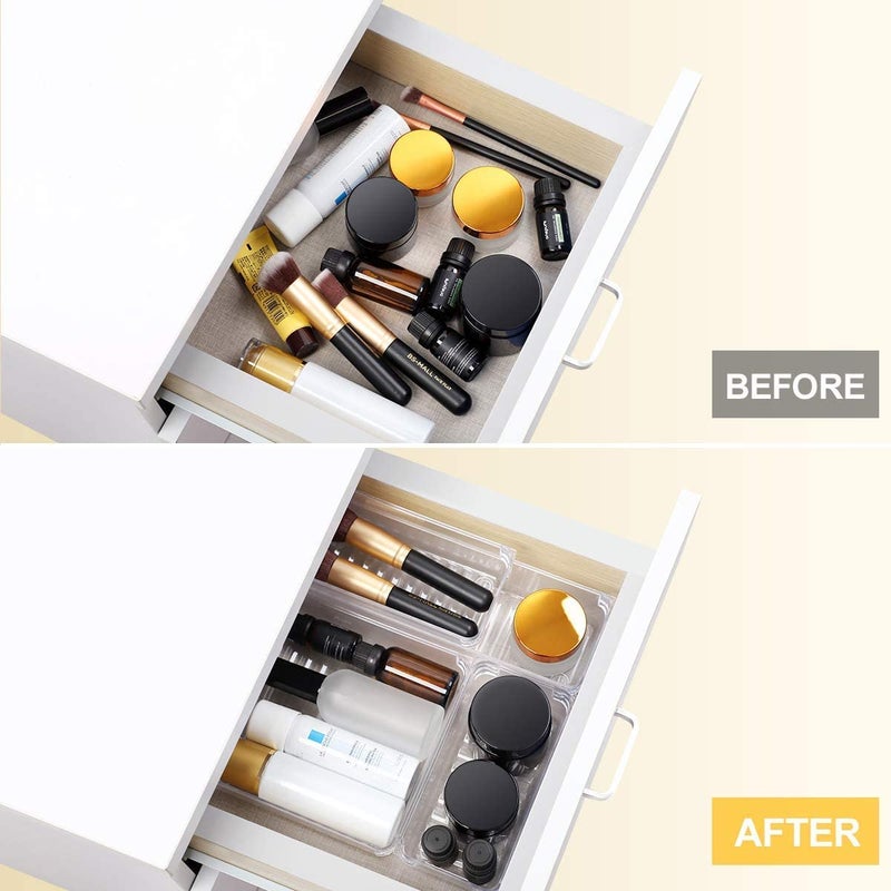 VIKIJO Clear Plastic Drawer Organizers Set 4Size Versatile Bathroom and Vanity Drawer Organizer Trays Storage Bins for Makeup Jewelries Kitchen Utensils and Office - Image 3