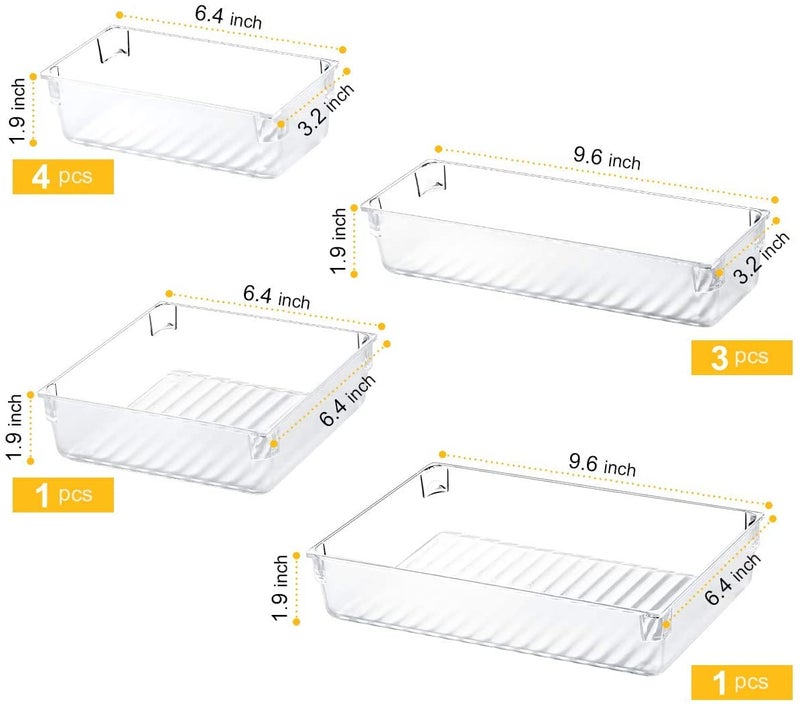 VIKIJO Clear Plastic Drawer Organizers Set 4Size Versatile Bathroom and Vanity Drawer Organizer Trays Storage Bins for Makeup Jewelries Kitchen Utensils and Office - Image 2