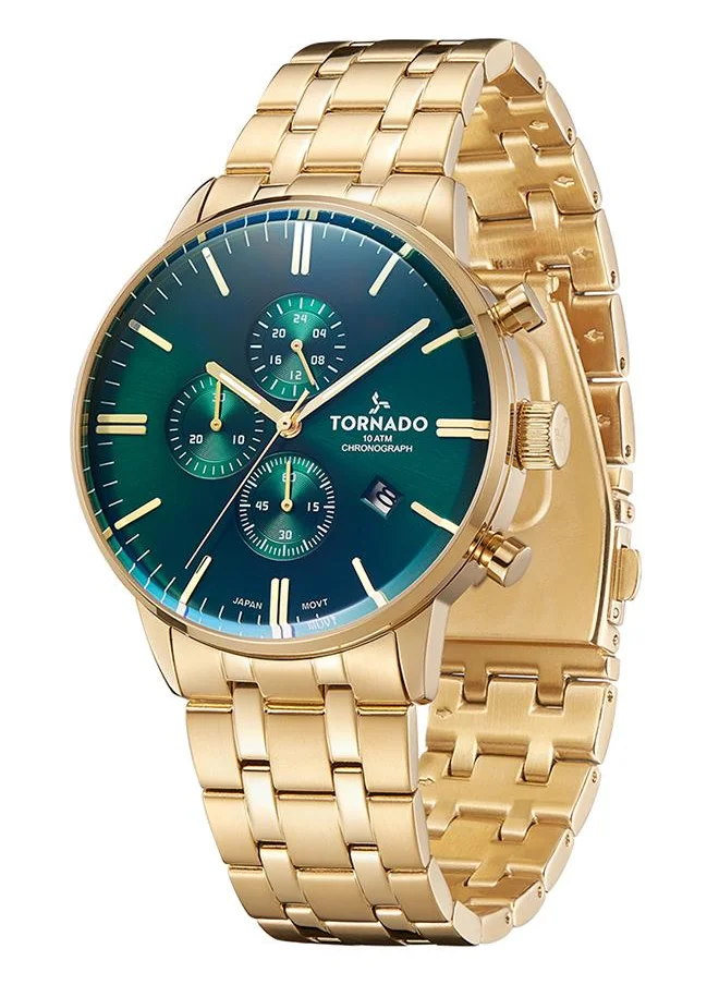 تورنيدو Tornado CELESTIA ELITE Men's Japan Quartz Movement Watch, Chronograph Display and High Quality Solid Stainlesss Steel Strap - T6102-GBGH, Gold