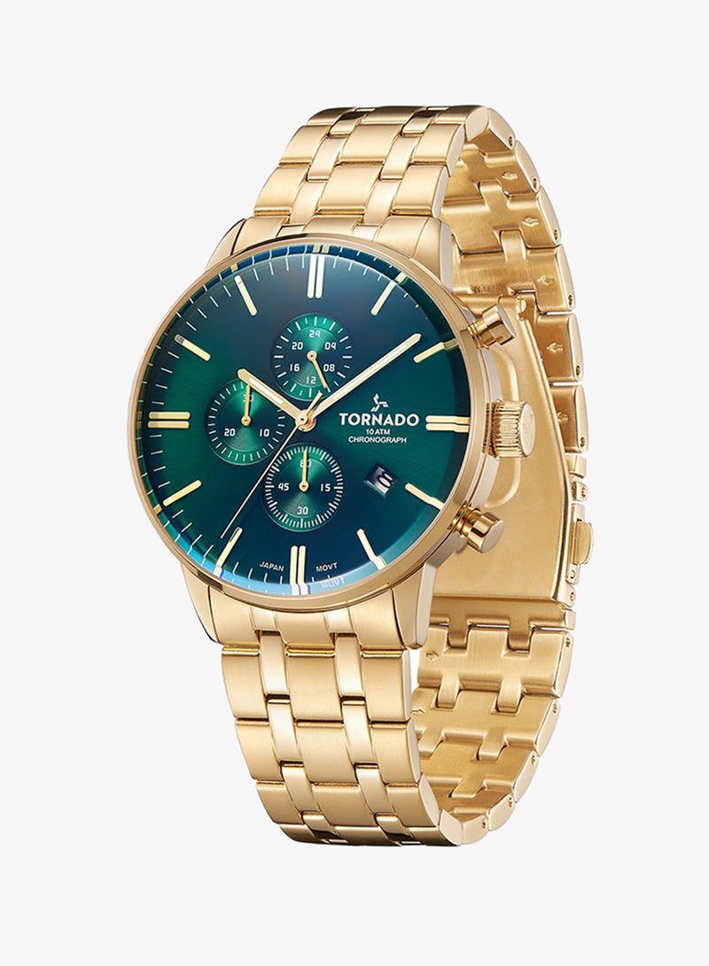 TORNADO Men's Solid stainless steel with Polished outer links and brushed center links. Chronograph Watch T6102-GBGH - 43mm mm - Image 2