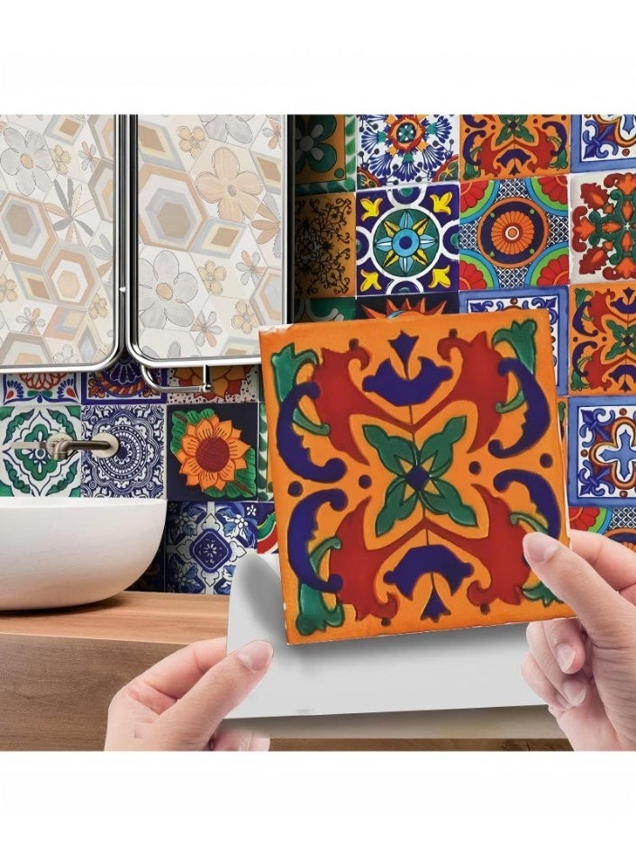 24 قطعة من ملصقات بلاط PVC المقاومة للماء، بتصميم فسيفساء ثنائي الأبعاد عتيق، ملصقات جدارية ذاتية اللصق للحمام والمطبخ، قابلة للإزالة، ديكور منزلي سهل التنظيف والتركيب (4x4 بوصة) - Image 2