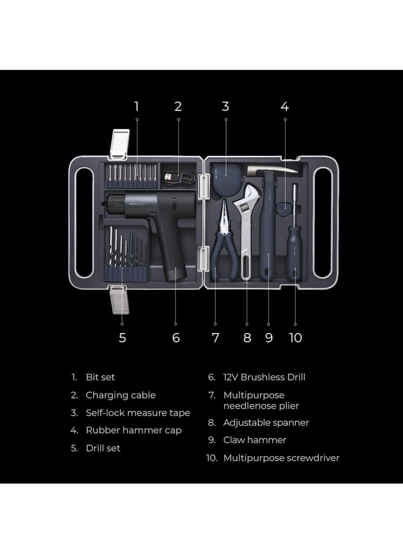Cordless Brushless Drill Tool Set,Variable Speed,Hidden Buckle,Unique LED Screen,Intelligent Digital Display, Safe, Exquisite and Practical, High-end Drill Kit for Home/Daily Use