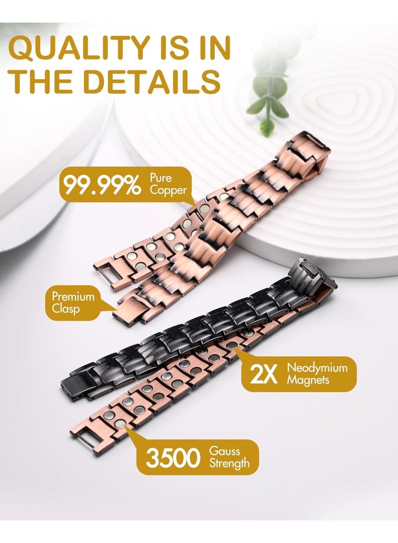 Copper Men's Copper Magnetic Bracelet Elegant 99.99% Solid Copper Bracelets with Double-Row Strong Magnets, Magnetic Field Therapy Jewelry (Black) - Image 5