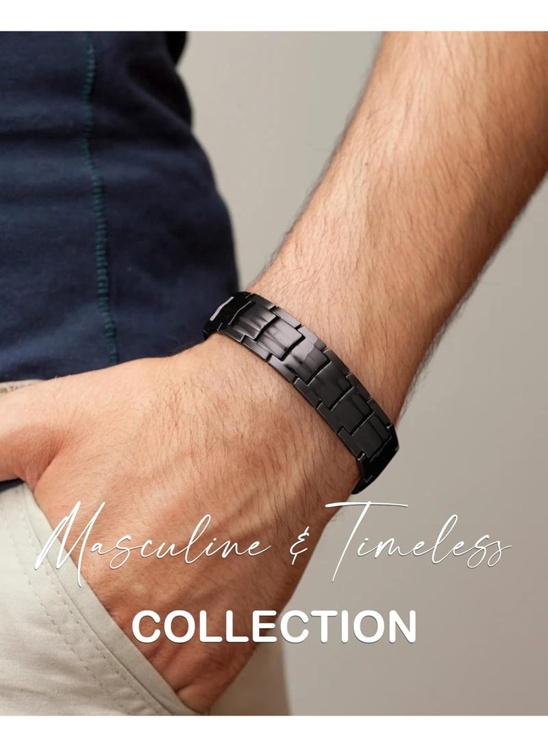 Copper Men's Copper Magnetic Bracelet Elegant 99.99% Solid Copper Bracelets with Double-Row Strong Magnets, Magnetic Field Therapy Jewelry (Black) - Image 3