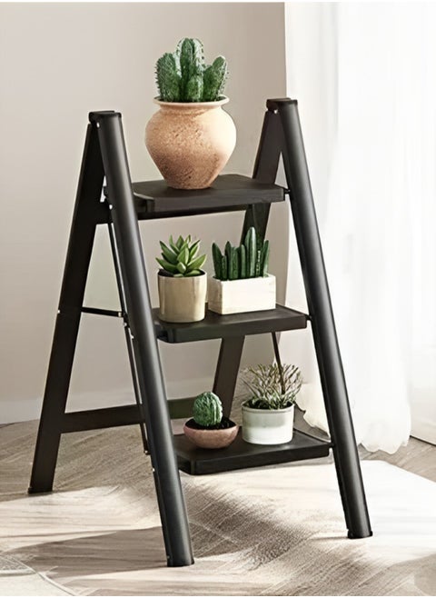 3-Step Metal Ladder Versatile Home Ladder with Wide Sturdy Folding Pedal