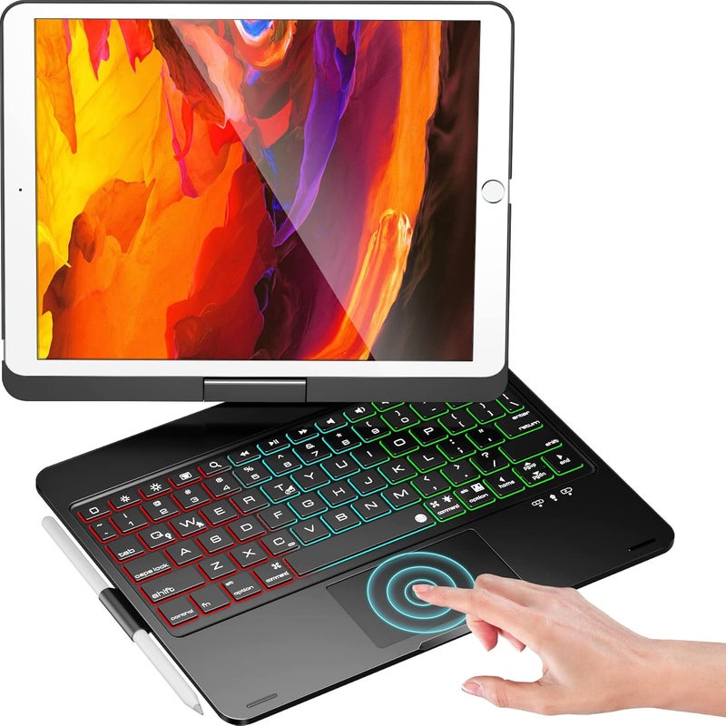 NOKBABO iPad 9th Generation Case with Keyboard 360° Rotatable Touchpad and 7 Color Backlight & Pencil Holder for iPad 9th/8th/7th Gen 10.2 inch & iPad Air 3rd Gen/iPad Pro 10.5 inch - Black - Image 1