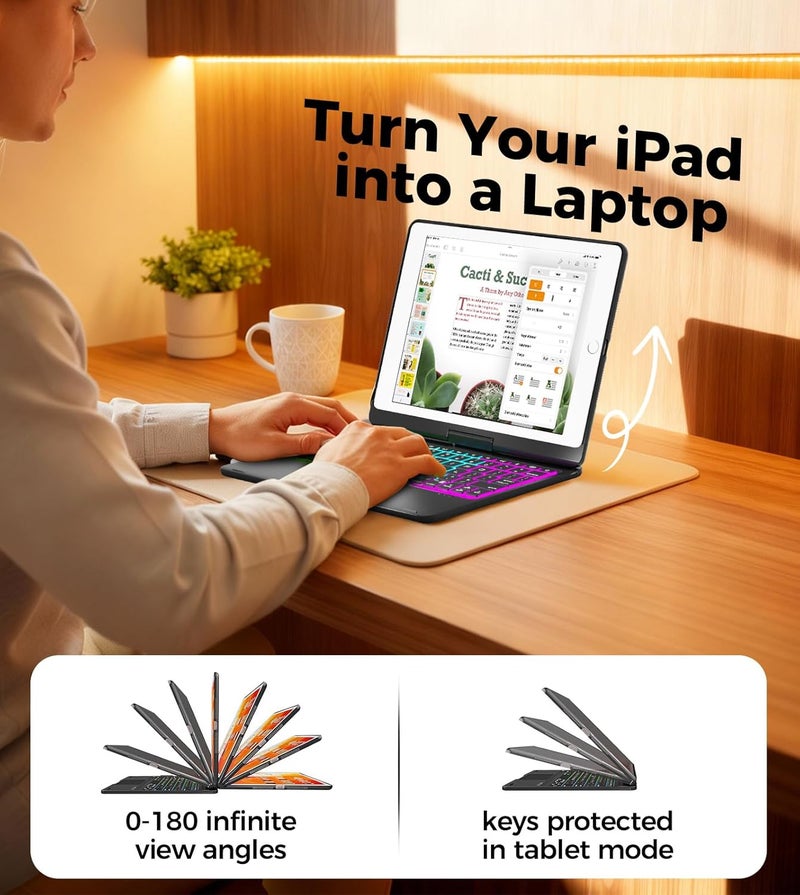 NOKBABO iPad 9th Generation Case with Keyboard 360° Rotatable Touchpad and 7 Color Backlight & Pencil Holder for iPad 9th/8th/7th Gen 10.2 inch & iPad Air 3rd Gen/iPad Pro 10.5 inch - Black - Image 5