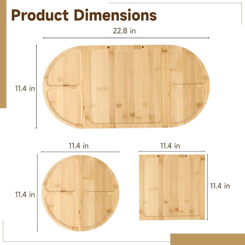 Wood Cheese Board Set, Detachable Charcuterie Platter Tray with Strong Attachment, 4 Pcs Knives Included, Wooden Appetizer Serving Tray for Parties, 22.8 x 11.5 in - Image 5