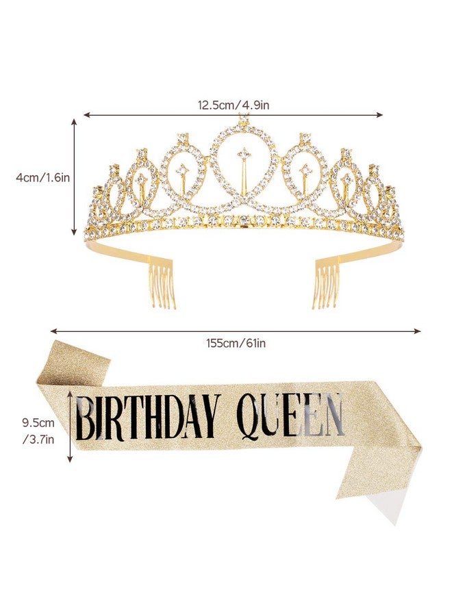 Didder Birthday Crowns For Women Didder Gold Rhinestone Tiara & Birthday Queen Sash Birthday Crown Birthday Tiara Birthday Sash And Tiaras For Women Girls Birthday Gifts Party Accessories - Image 5