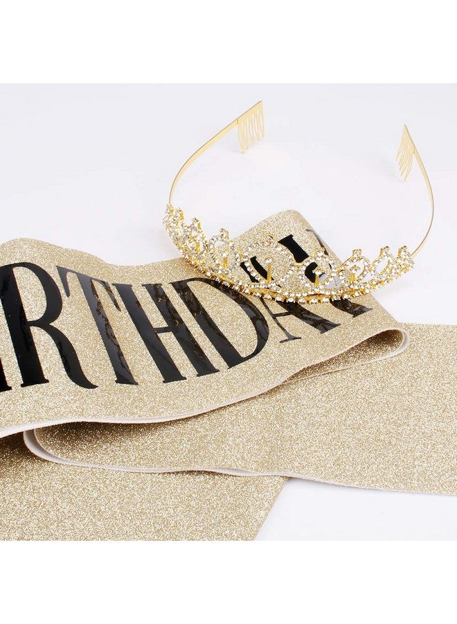 Didder Birthday Crowns For Women Didder Gold Rhinestone Tiara & Birthday Queen Sash Birthday Crown Birthday Tiara Birthday Sash And Tiaras For Women Girls Birthday Gifts Party Accessories - Image 4