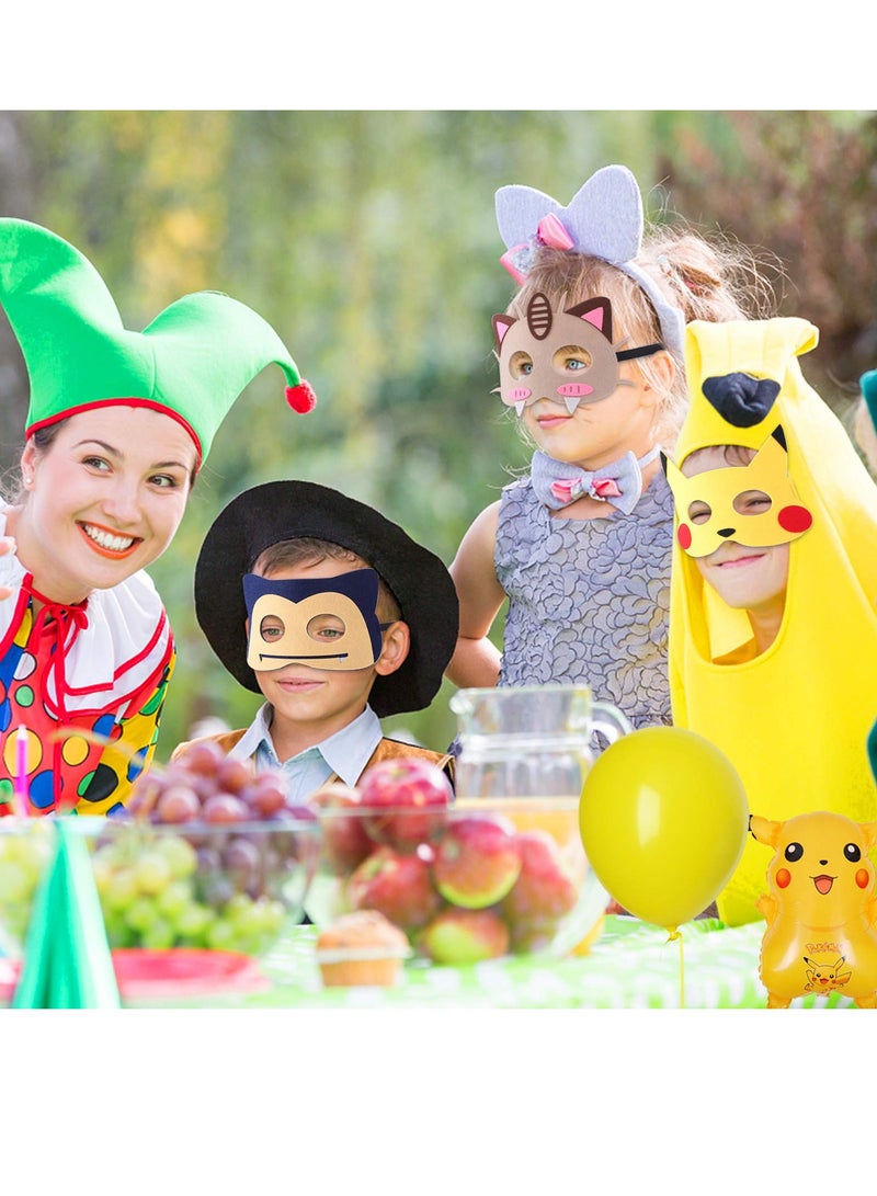 SYOSI Anime kemon birthday party supplies, 12pcs pika theme blanket mask, suitable for children's role playing decorations and Red Blue Black Green Pink 6.7x5.5x0.2 - Image 3