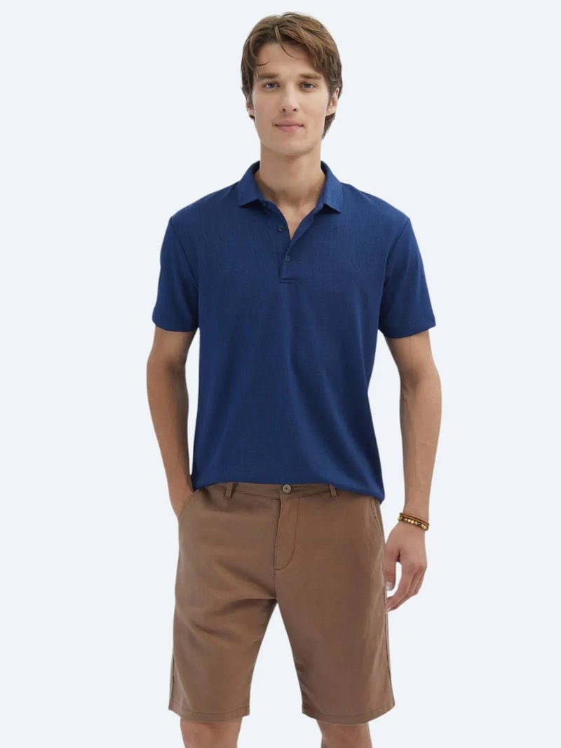 Kip Indigo Jacquard Polo Neck T-Shirt - Image 1
