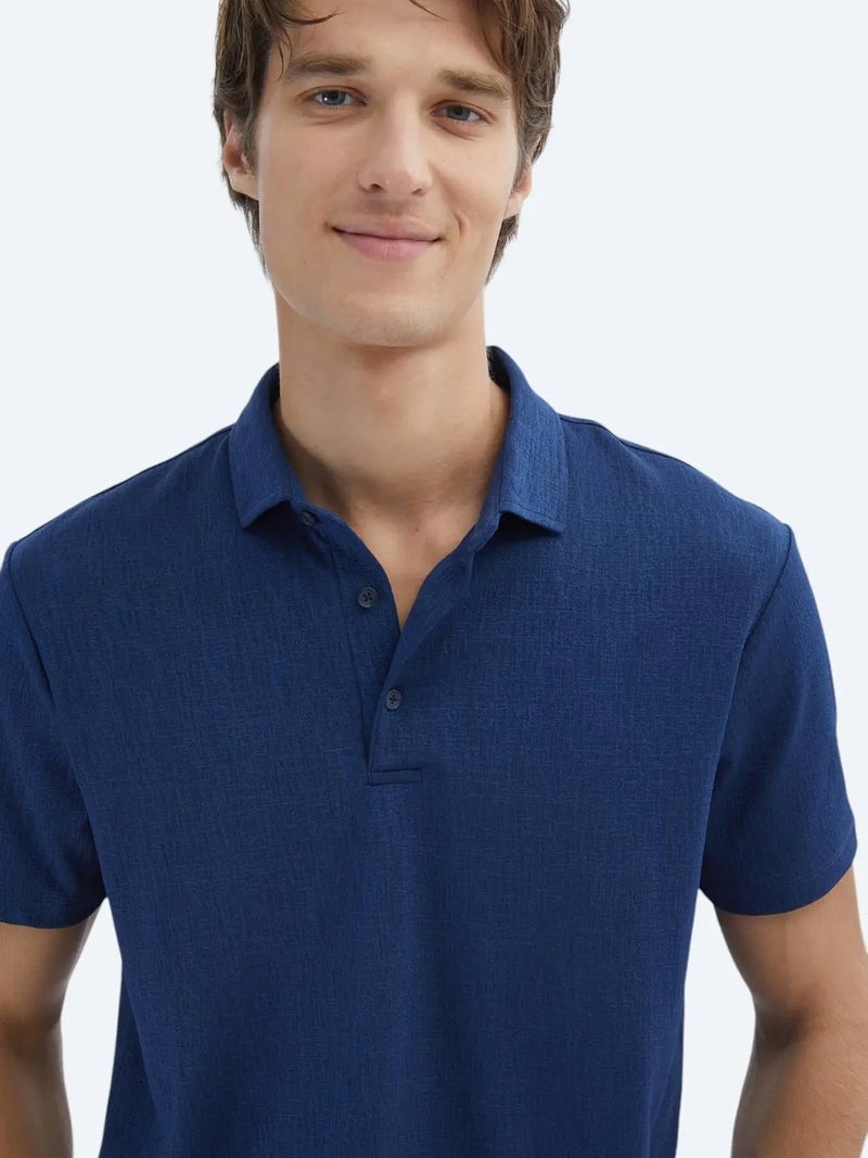 Kip Indigo Jacquard Polo Neck T-Shirt - Image 3