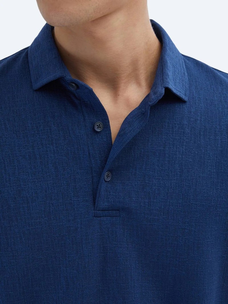 Kip Indigo Jacquard Polo Neck T-Shirt - Image 4