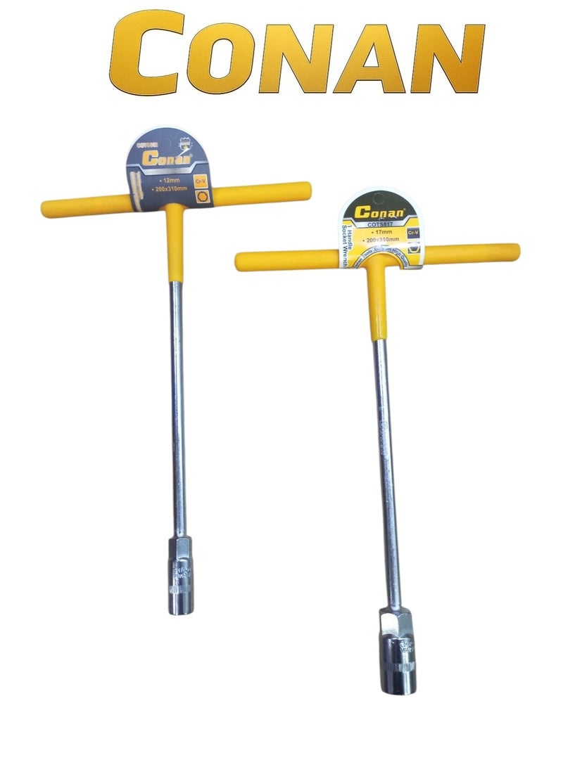 Conan Set of 2 CONAN T-Handle Socket Wrenches – Model COTS812 (12mm) & COTS817 (17mm) – Cr-V Steel – 200×310 mm – Professional High-Torque Tools - Image 1