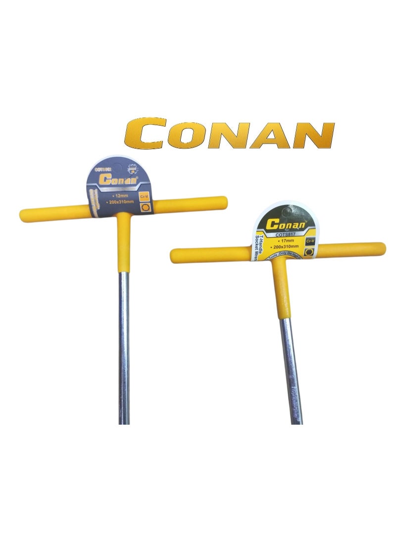 Conan Set of 2 CONAN T-Handle Socket Wrenches – Model COTS812 (12mm) & COTS817 (17mm) – Cr-V Steel – 200×310 mm – Professional High-Torque Tools - Image 2