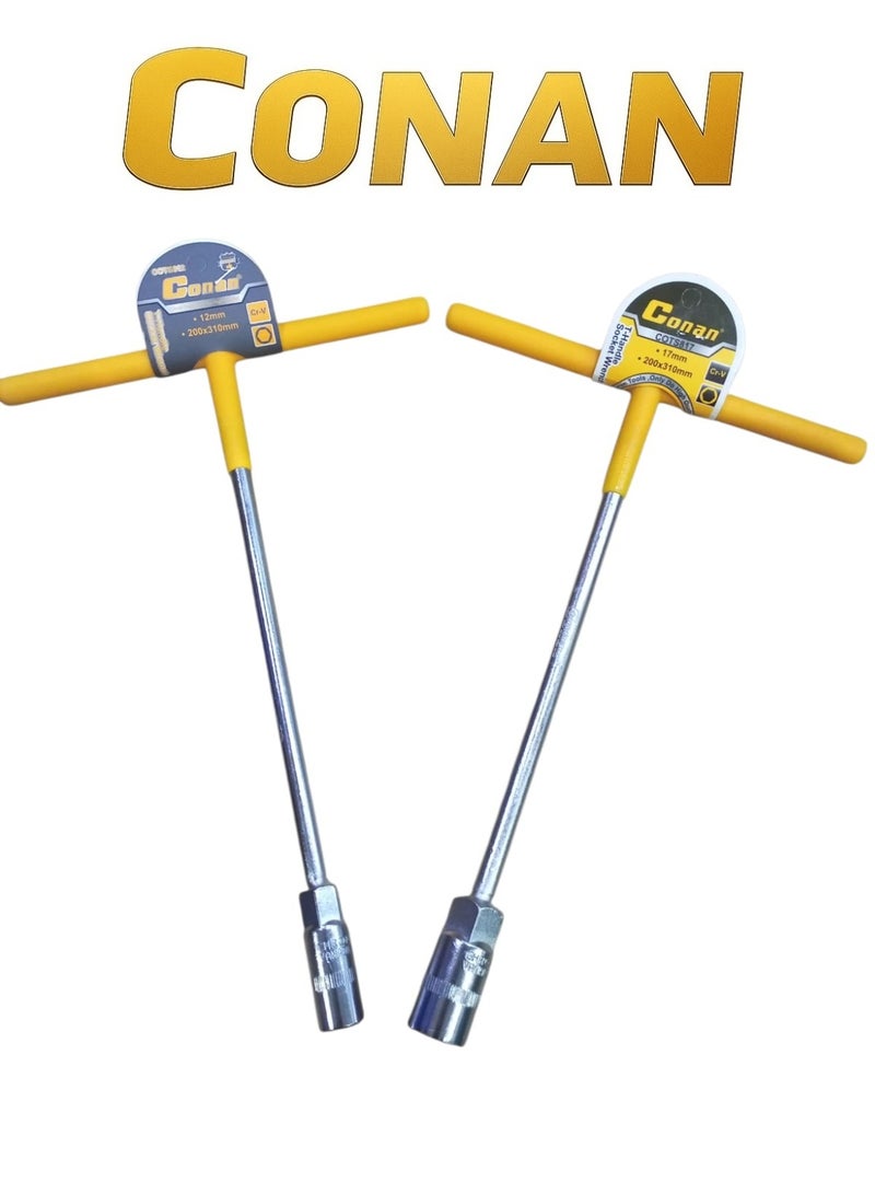 Conan Set of 2 CONAN T-Handle Socket Wrenches – Model COTS812 (12mm) & COTS817 (17mm) – Cr-V Steel – 200×310 mm – Professional High-Torque Tools - Image 3