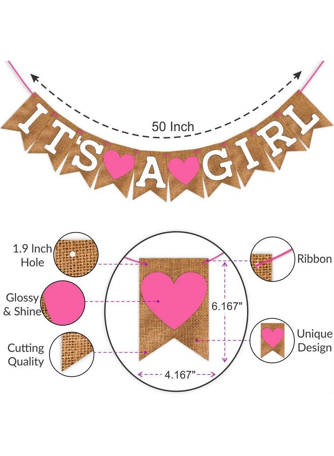 ووبوكس لافتة استحمام الطفل من ووب بوكس، لون بني ووردي، مكتوب عليها "Its A Girl"، مجموعة زينة للحفلات من قطعة واحدة، ديكور مُعلق مسبقًا - Image 3