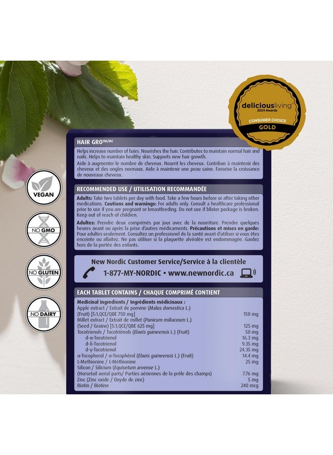 NEW NORDIC Hair GRO, Hair Growth Supplement, Biotin & Palm Fruit Extract Tocotrienols for Natural Regrowth, 60 Count (Pack of 3) - Image 2