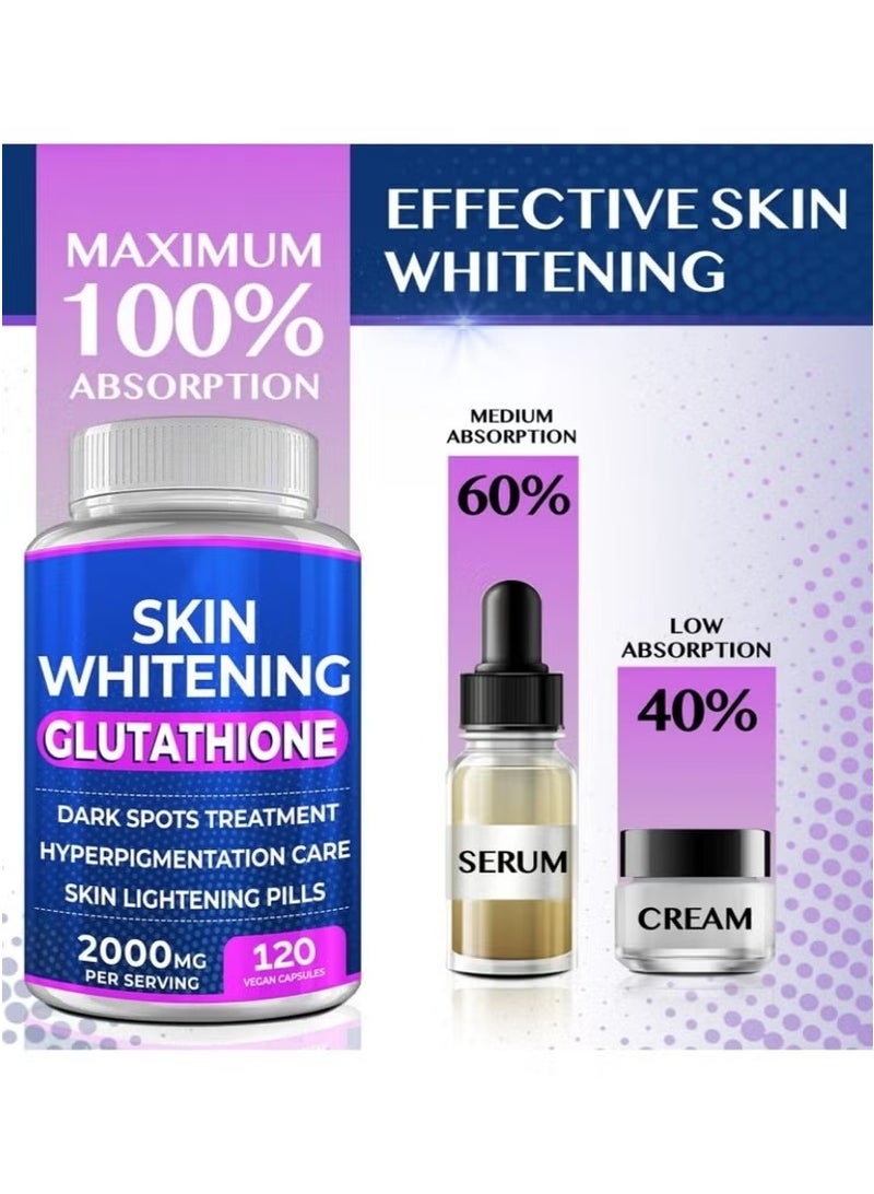 SKIN Glutathione Capsules – 2000mg Antioxidant Complex, 120 Capsules for Skin Tone Support, Dark Spot Care & Radiance Boost  - Image 5