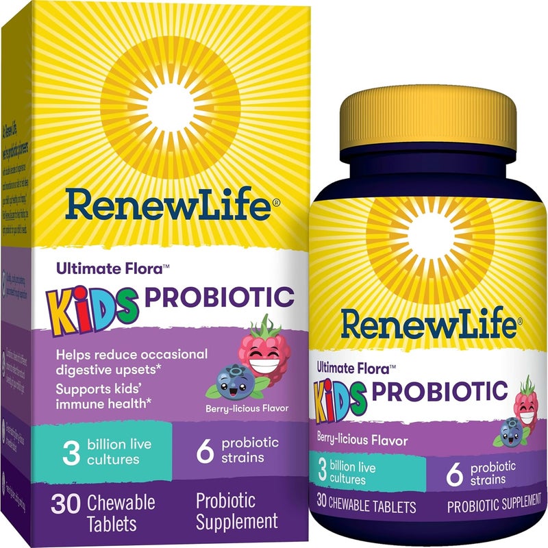 Renew Life Kids Probiotic Chewables Supports Digestive  Immune Health Prebiotics  Probiotics Raspberry 30 Chewable Tablets - Image 1