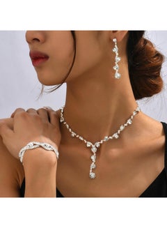 Aukmla Rhinestone Bridal Jewelry Set For Wedding Silver Crystal Bride Wedding Necklaces Earrings Bracelet Sets Prom Jewelry Accessories For Women And Girls (Set 1)  - Image 4