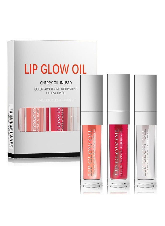 XTJXTJ 3 Colors Tinted Plumping Lip Oil Gloss, Hydrating Lip Oil, Ultra-Hydrating & Nourishing Lip Care Lip Tint, Long Lasting Non-Sticky Transparent Toot Lip Glaze, Makeup Gift For Women (Set A) - Image 1