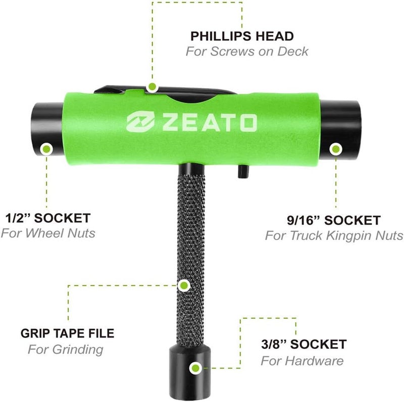 Zeato All-in-One Skate Tools Multi-Function Portable Skateboard T Tool Accessory with T-Type Allen Key and L-Type Phillips Head Wrench Screwdriver - Image 2