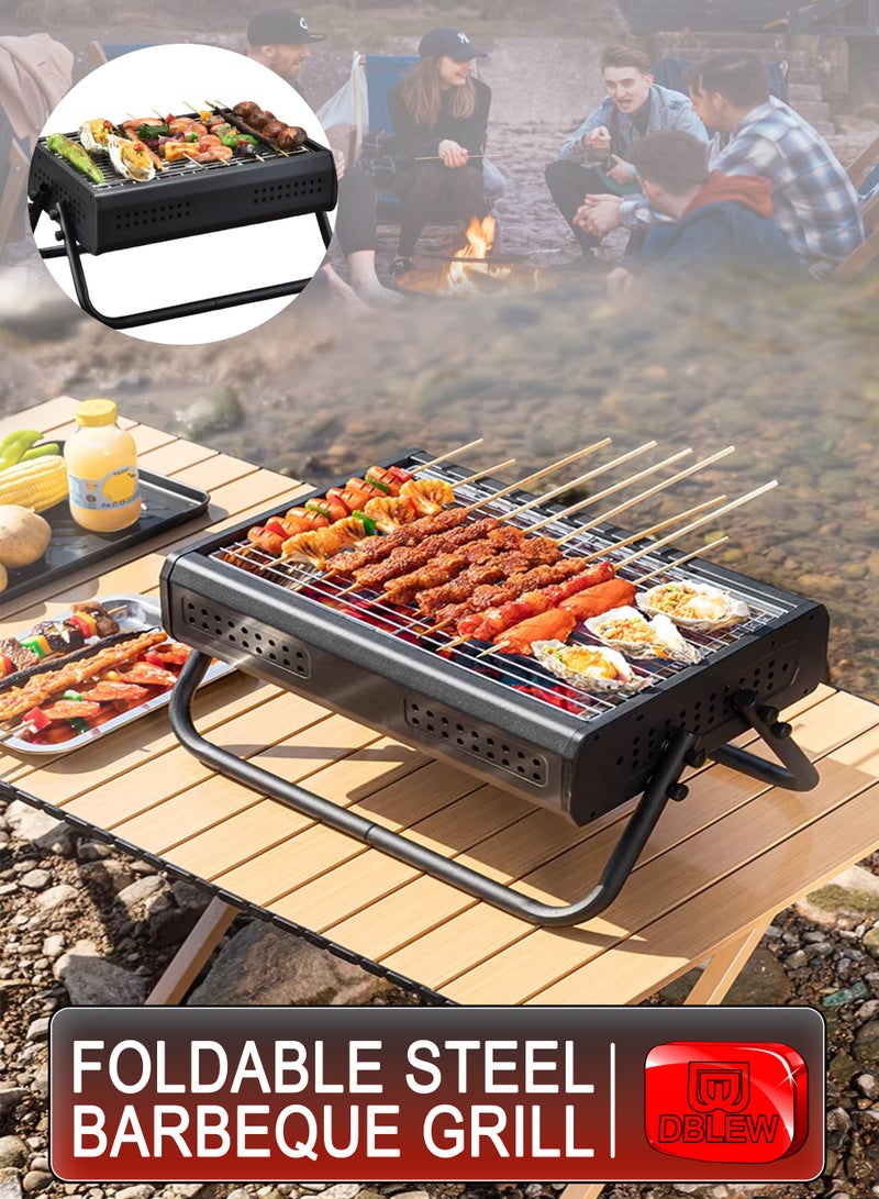 DBLEW Foldable Charcoal Barbecue Grill – Portable Stainless Steel BBQ Stand with 360° Ventilation, Removable Charcoal Tray, Easy to Carry & Clean | Perfect for Camping, Picnic, Garden, Travel & Outdoor Cooking - Image 1