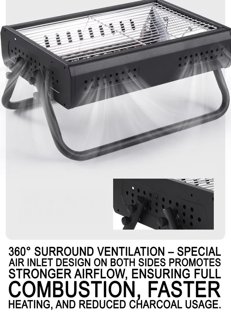 DBLEW Foldable Charcoal Barbecue Grill – Portable Stainless Steel BBQ Stand with 360° Ventilation, Removable Charcoal Tray, Easy to Carry & Clean | Perfect for Camping, Picnic, Garden, Travel & Outdoor Cooking - Image 4