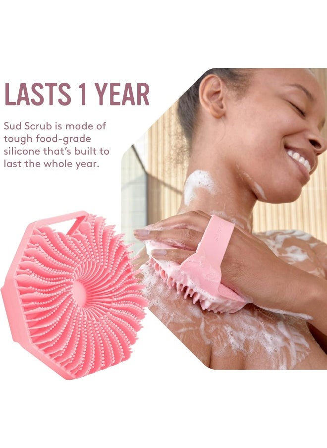 Sud Scrub Antimicrobial Silicone Body Scrubber, Exfoliating Body Scrubber For Sensitive Skin, Eco Friendly Shower Scrubber For Body, Silicone Body Brush For Showering, Lathers Well, Pink  - Image 4